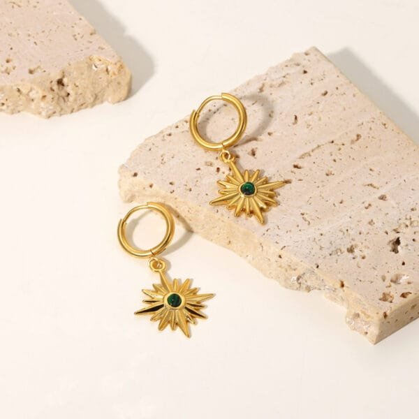 Hot Sales 18k Gold Pvd Plated Stainless Steel Earrings Jewelry Hoop Earrings For Women Natural Stone Start Pendant - Image 6