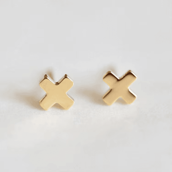 Mirror Polished 14k Gold Plated Stainless Steel Tiny Women Cross Stud Earrings For Gift
