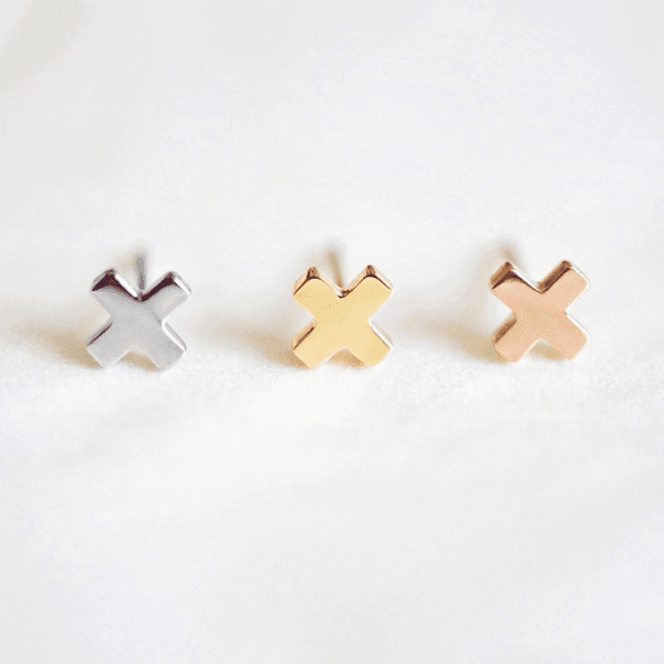 Mirror Polished 14k Gold Plated Stainless Steel Tiny Women Cross Stud Earrings For Gift - Image 3