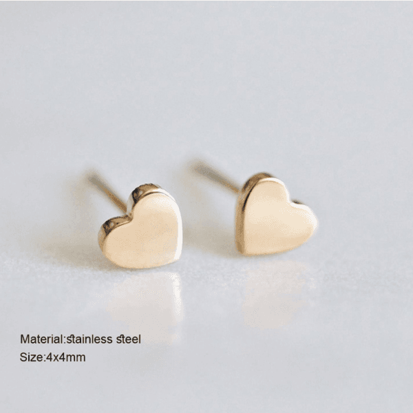 Fancy 18k Gold Plated Cheap Wholesales Stainless Steel Heart Stud Earrings For Girls - Image 2