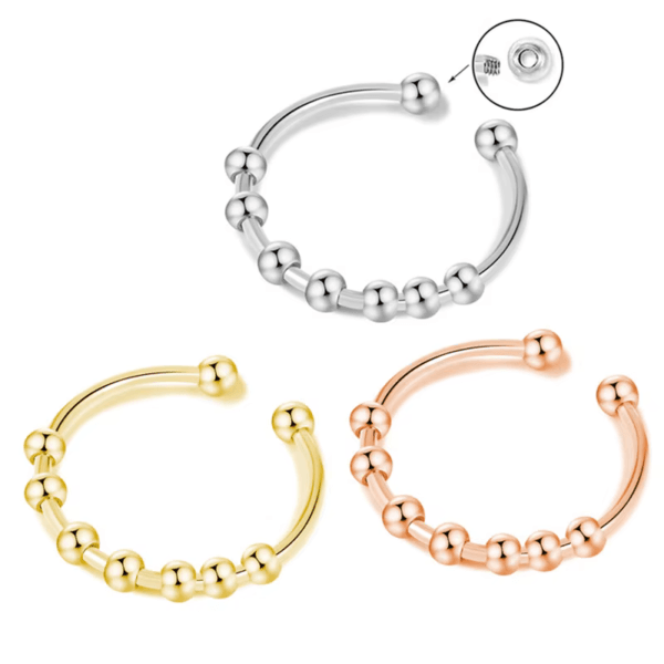 Hot Sales Fashion Stainless Steel Gold Plated Adjustable Spiral Beaded Ring For Women Men Jewelry