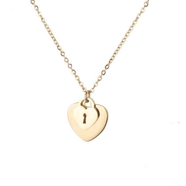 Stainless Steel Concentric Lock Love Key Heart Lock Necklace For Love Girls Gift