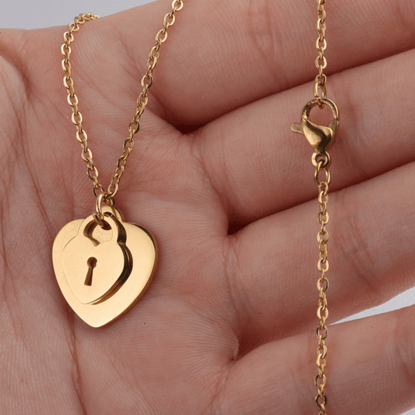 Stainless Steel Concentric Lock Love Key Heart Lock Necklace For Love Girls Gift - Image 2