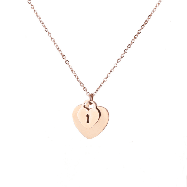 Stainless Steel Concentric Lock Love Key Heart Lock Necklace For Love Girls Gift - Image 3