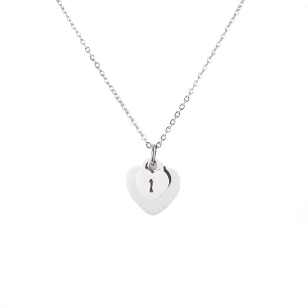 Stainless Steel Concentric Lock Love Key Heart Lock Necklace For Love Girls Gift - Image 5