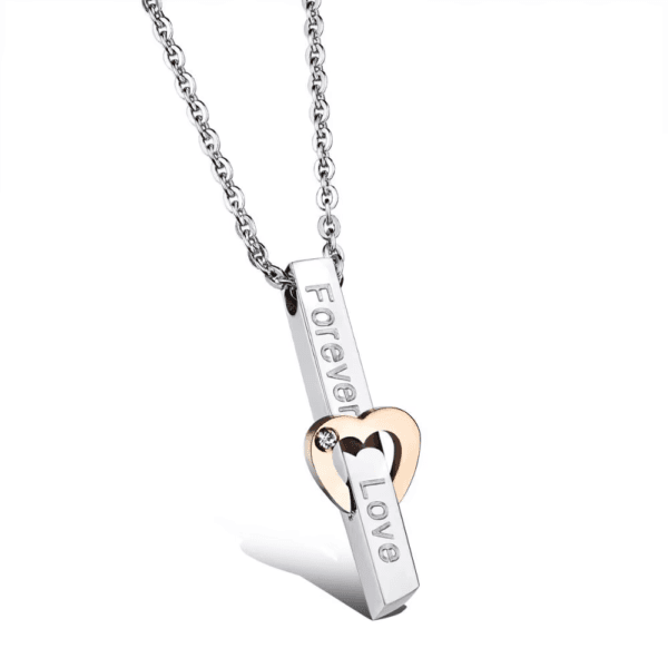 Stainless Steel Forever Love Long Bar Heart Shape Pendant Couple Necklace For Gift