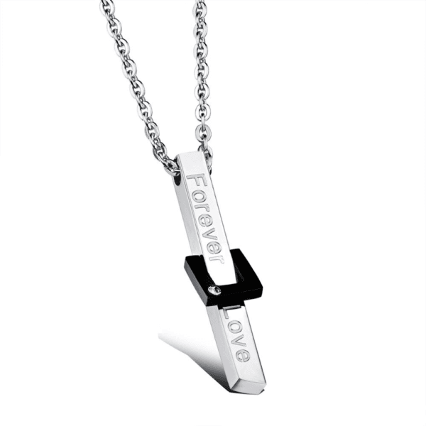 Stainless Steel Forever Love Long Bar Heart Shape Pendant Couple Necklace For Gift - Imagen 2