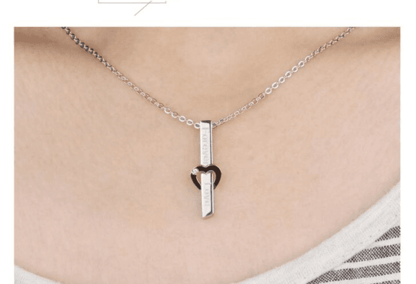 Stainless Steel Forever Love Long Bar Heart Shape Pendant Couple Necklace For Gift - Imagen 4