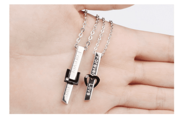 Stainless Steel Forever Love Long Bar Heart Shape Pendant Couple Necklace For Gift - Imagen 5