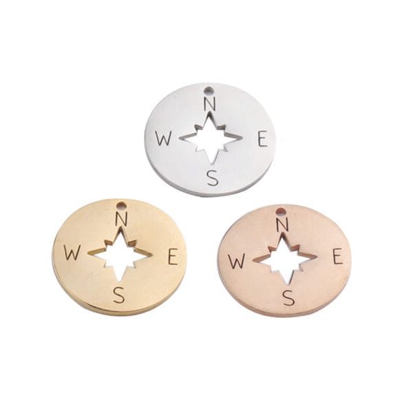 Stainless Steel Mirror Polished Compass Pendant Trendy Gold Color Rose Gold Color Diy Jewelry Making Disc Charm