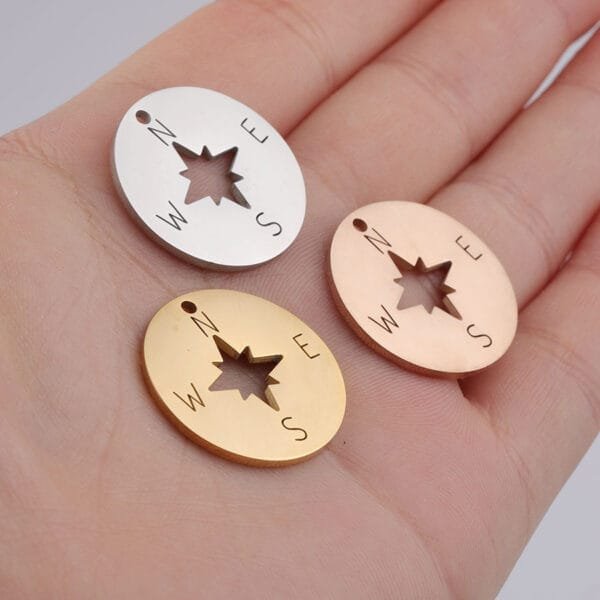 Stainless Steel Mirror Polished Compass Pendant Trendy Gold Color Rose Gold Color Diy Jewelry Making Disc Charm - Bild 4