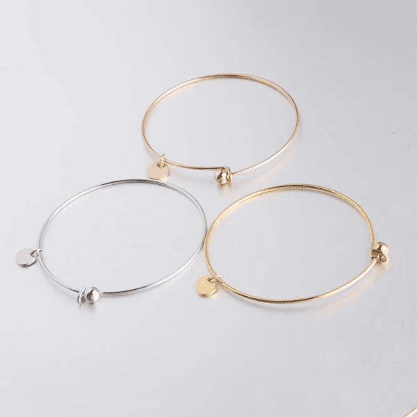 Gold Plated Stainless Steel 60mm Dia 8mm Round Charms Bangles For Women