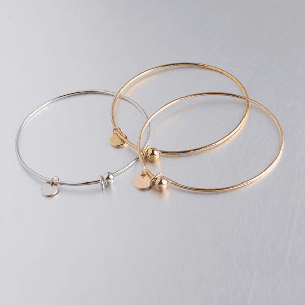 Gold Plated Stainless Steel 60mm Dia 8mm Round Charms Bangles For Women - Image 4