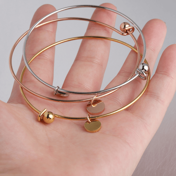 Gold Plated Stainless Steel 60mm Dia 8mm Round Charms Bangles For Women - Image 6