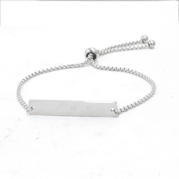  Stainless Steel Mirror Polished Engraved Trendy Adjustable Box Chain Bracelet Stamping Blank Bar Charm - Image 3