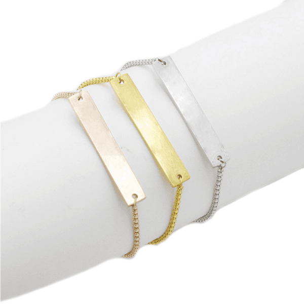  Stainless Steel Mirror Polished Engraved Trendy Adjustable Box Chain Bracelet Stamping Blank Bar Charm - Image 4