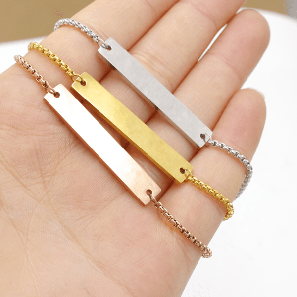  Stainless Steel Mirror Polished Engraved Trendy Adjustable Box Chain Bracelet Stamping Blank Bar Charm - Image 6