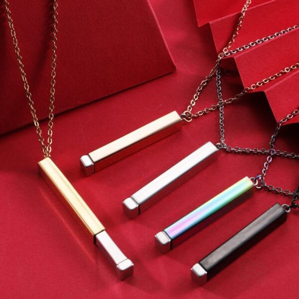 New Stainless Steel Hidden Bar Pendant Custom Logo Personalized Statement Necklace - صورة 2