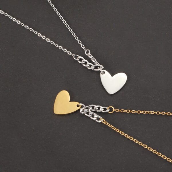 New Design Non Tarnish Stainless Steel Heart Pendant Mirror Polished Blank Stamp Engraved Logo Necklaces for Girlfriend - Image 2