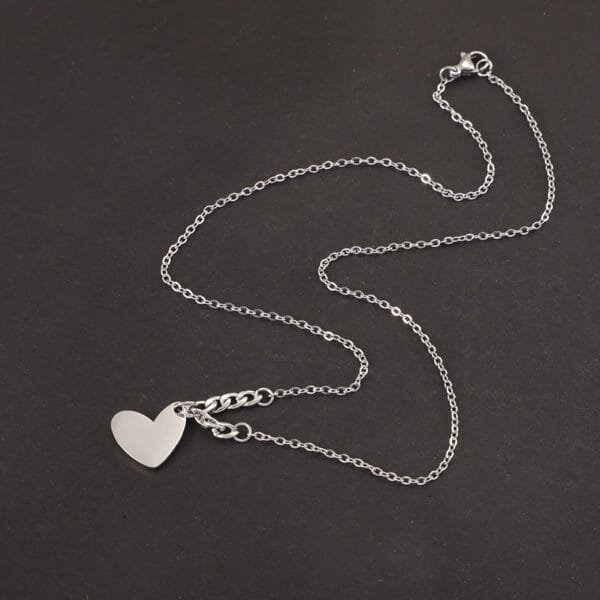 New Design Non Tarnish Stainless Steel Heart Pendant Mirror Polished Blank Stamp Engraved Logo Necklaces for Girlfriend - Image 3