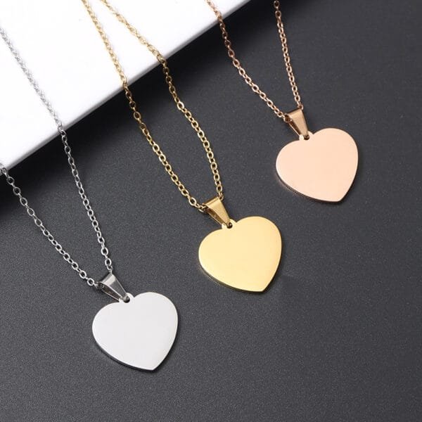 Hot Sale Elegant New 18k Gold Gold Plated Stainless Steel Engraved Blank Heart Pendant Necklace - Image 2