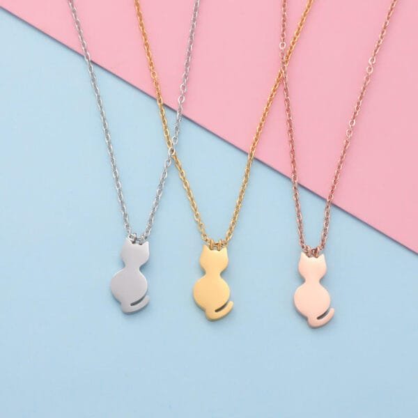 Cute Exquisite Gold Plated Titanium Steel Cat Pendant Necklace High Polished No Fade Stainless Steel Cat Necklace for Women - Imagen 2