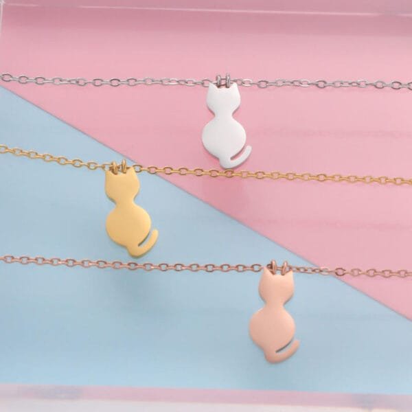 Cute Exquisite Gold Plated Titanium Steel Cat Pendant Necklace High Polished No Fade Stainless Steel Cat Necklace for Women - Imagen 3