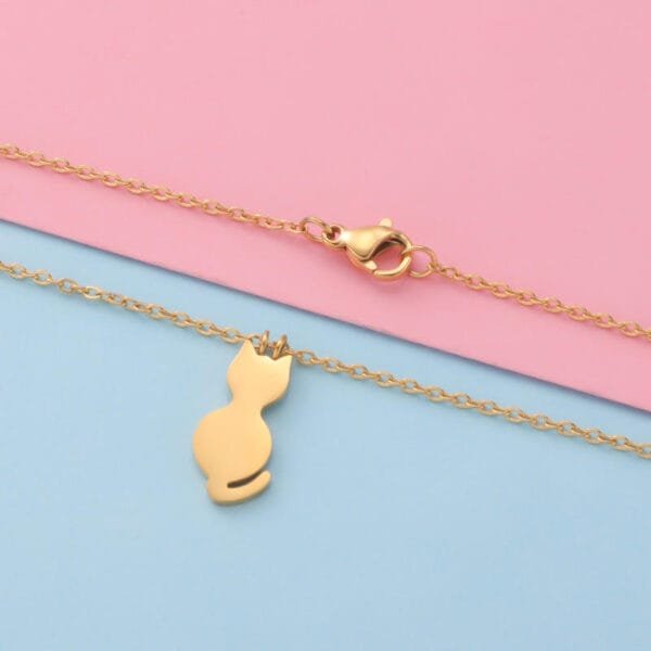 Cute Exquisite Gold Plated Titanium Steel Cat Pendant Necklace High Polished No Fade Stainless Steel Cat Necklace for Women - Imagen 4