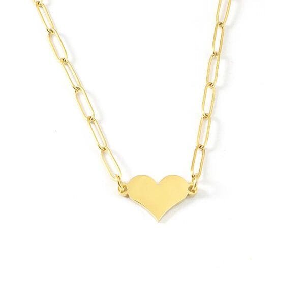 Elegant Gift Mirror Polished Stainless Steel Blank Engravable Heart Pendant Fashion Paper Clip Chain Necklace for Women