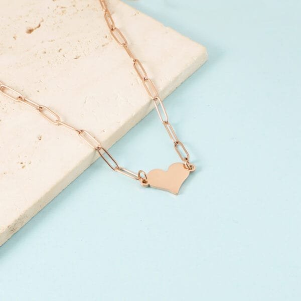 Elegant Gift Mirror Polished Stainless Steel Blank Engravable Heart Pendant Fashion Paper Clip Chain Necklace for Women - Image 3