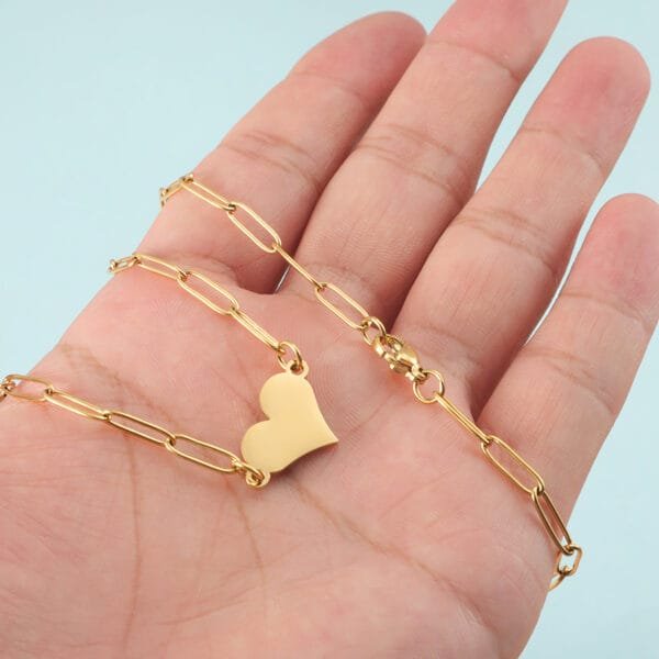 Elegant Gift Mirror Polished Stainless Steel Blank Engravable Heart Pendant Fashion Paper Clip Chain Necklace for Women - Image 4