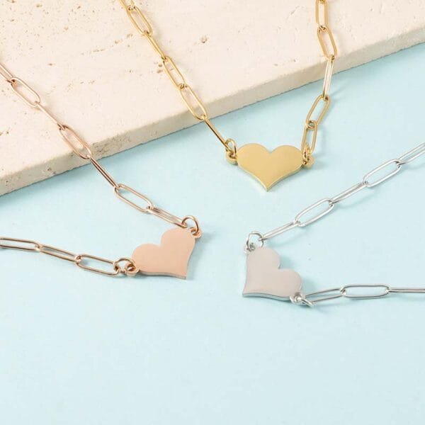 Elegant Gift Mirror Polished Stainless Steel Blank Engravable Heart Pendant Fashion Paper Clip Chain Necklace for Women - Image 5