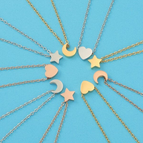 New Heart Moon Star Necklace Women Pendant Gold Plated Choker Necklace Stainless Steel Jewelry