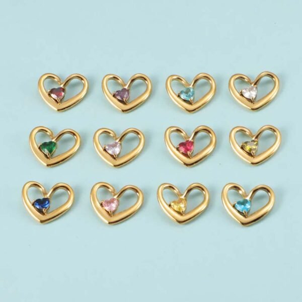 Elegant 18K Gold Plated Birthstones Heart Pendant Charms for Jewelry Making