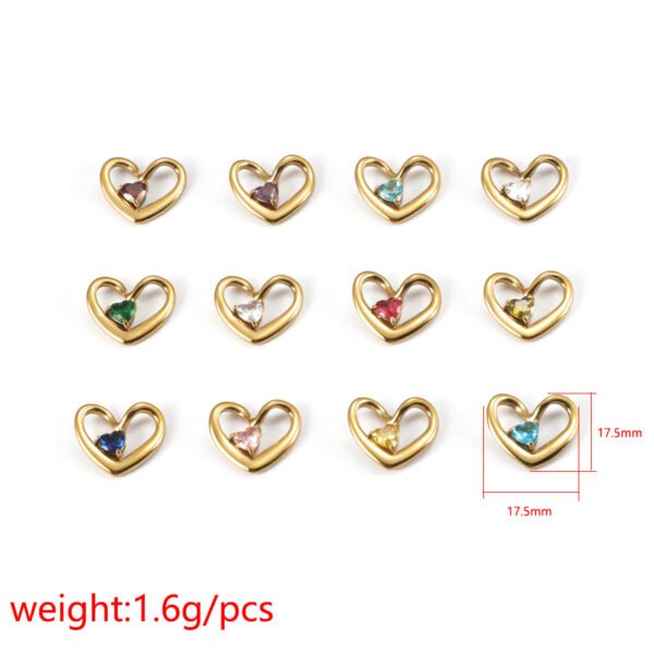 Elegant 18K Gold Plated Birthstones Heart Pendant Charms for Jewelry Making - Image 2