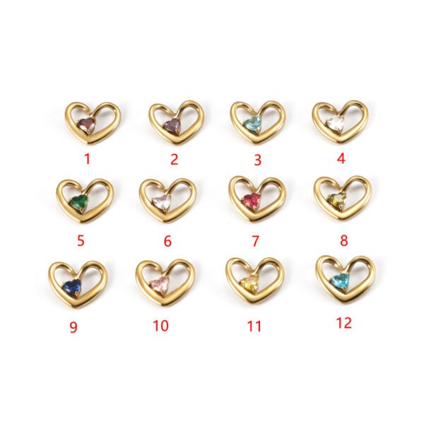 Elegant 18K Gold Plated Birthstones Heart Pendant Charms for Jewelry Making - Image 3