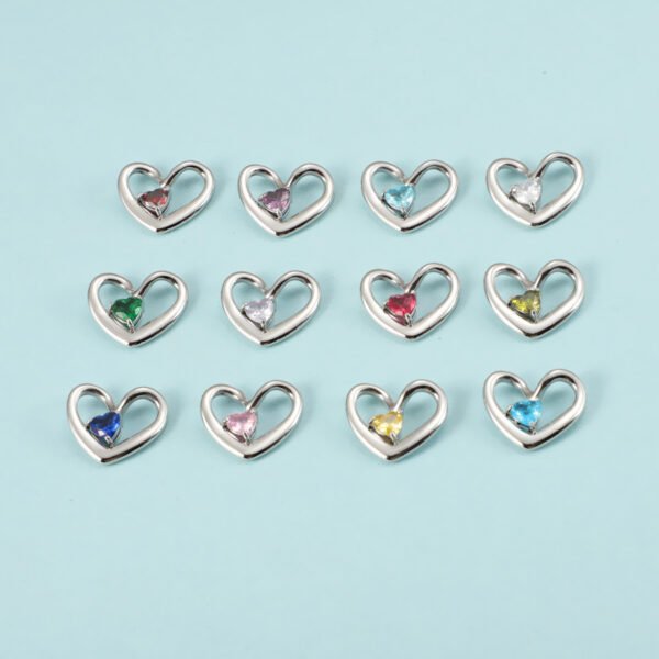 Elegant 18K Gold Plated Birthstones Heart Pendant Charms for Jewelry Making - Image 5