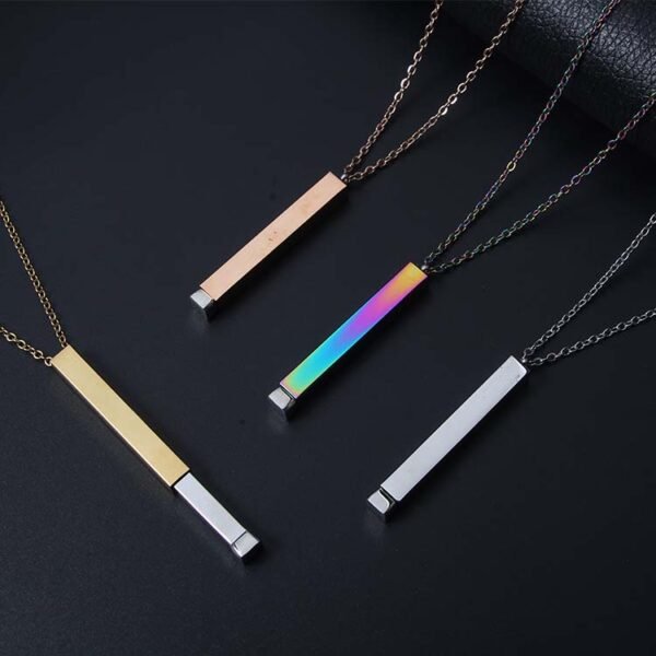 High Quality Hidden Blank Metal 3D Bar Necklaces Mirror Polished Bar Pendant Necklace Women Men Jewelry