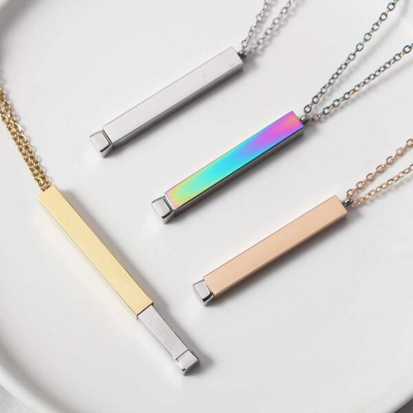 High Quality Hidden Blank Metal 3D Bar Necklaces Mirror Polished Bar Pendant Necklace Women Men Jewelry - صورة 3