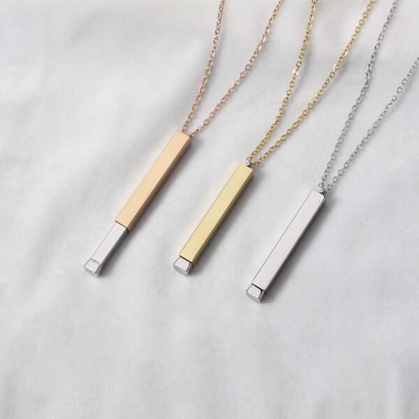 High Quality Hidden Blank Metal 3D Bar Necklaces Mirror Polished Bar Pendant Necklace Women Men Jewelry - صورة 6