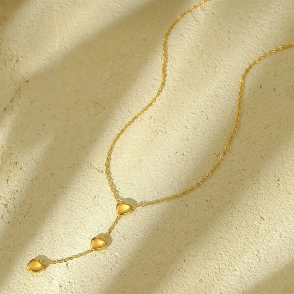 New Design Stainless Steel Heart Pendant Necklace with Gold Plated Women Fashion Long Choker Necklace - Image 2