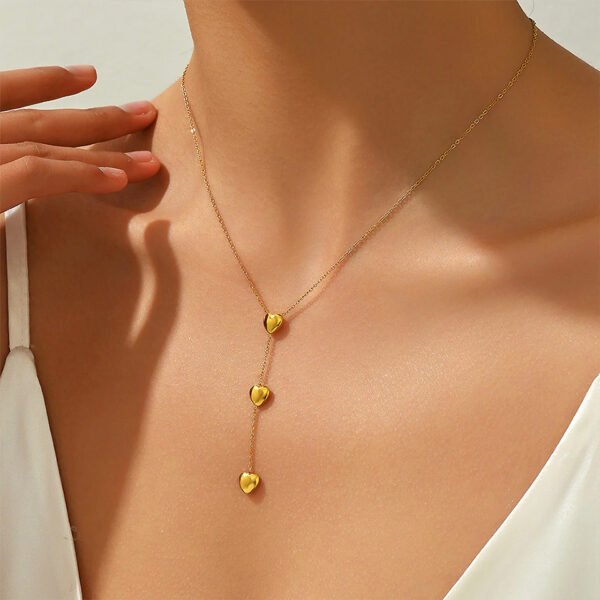 New Design Stainless Steel Heart Pendant Necklace with Gold Plated Women Fashion Long Choker Necklace - Image 3