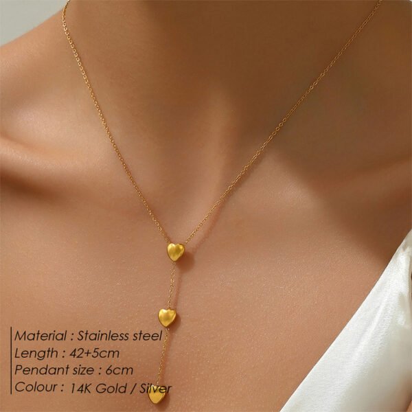 New Design Stainless Steel Heart Pendant Necklace with Gold Plated Women Fashion Long Choker Necklace - Image 4
