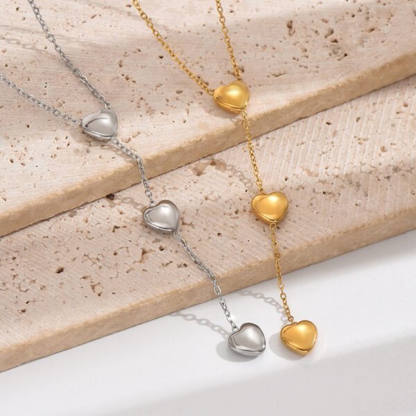 New Design Stainless Steel Heart Pendant Necklace with Gold Plated Women Fashion Long Choker Necklace - Image 6