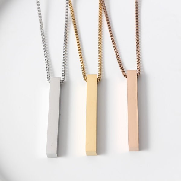 Wholesale Chain 3D Bar Pendant Necklace Men Women Necklace Custom Logo Name Stainless Steel Box