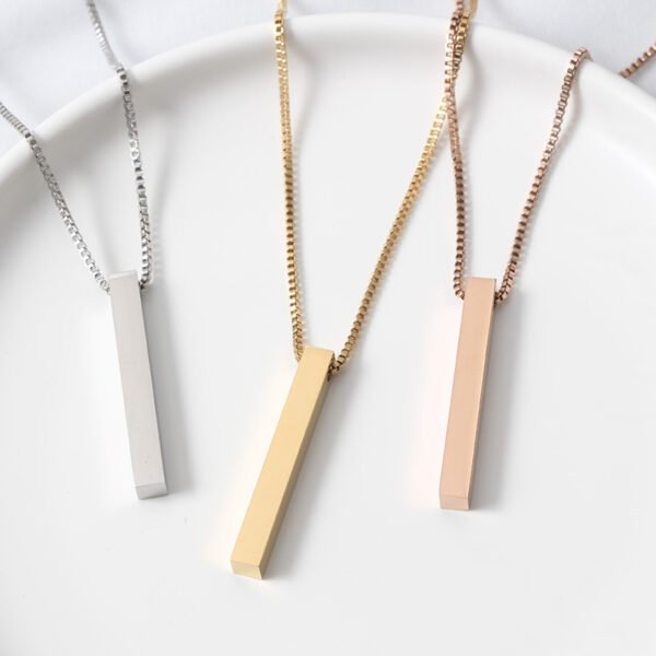 Wholesale Chain 3D Bar Pendant Necklace Men Women Necklace Custom Logo Name Stainless Steel Box - صورة 2