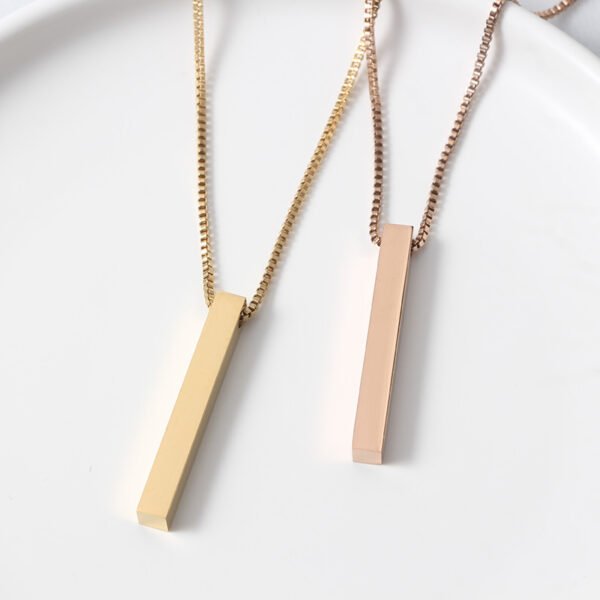 Wholesale Chain 3D Bar Pendant Necklace Men Women Necklace Custom Logo Name Stainless Steel Box - صورة 3