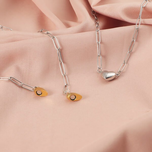 New Design 18k Gold Plated Stainless Steel Magnet Lovers Heart Trendy Pendant Necklace with Paper Clip Chain - Image 2