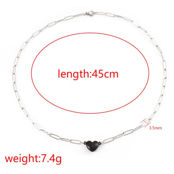 New Design 18k Gold Plated Stainless Steel Magnet Lovers Heart Trendy Pendant Necklace with Paper Clip Chain - Image 4