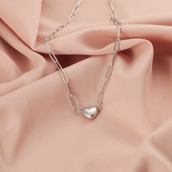 New Design 18k Gold Plated Stainless Steel Magnet Lovers Heart Trendy Pendant Necklace with Paper Clip Chain - Image 6